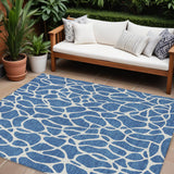 8' X 10' Blue And Ivory Geometric Washable Indoor Outdoor Area Rug