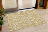 3' X 5' Gold And Ivory Geometric Washable Indoor Outdoor Area Rug