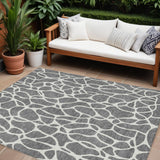 8' X 10' Gray And Ivory Geometric Washable Indoor Outdoor Area Rug