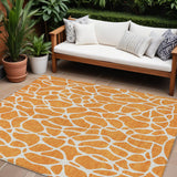 8' X 10' Orange And Ivory Geometric Washable Indoor Outdoor Area Rug