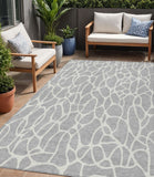 5' X 8' Silver And Ivory Geometric Washable Indoor Outdoor Area Rug