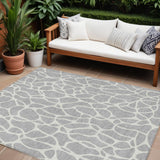 8' X 10' Silver And Ivory Geometric Washable Indoor Outdoor Area Rug