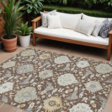 8' X 10' Brown Gray And Ivory Damask Washable Indoor Outdoor Area Rug