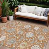 8' X 10' Copper Ivory And Gray Damask Washable Indoor Outdoor Area Rug