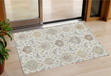 3' X 5' Ivory Brown And Gray Damask Washable Indoor Outdoor Area Rug