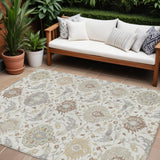 8' X 10' Ivory Brown And Gray Damask Washable Indoor Outdoor Area Rug