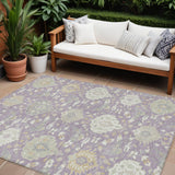 8' X 10' Lavender Gold And Green Damask Washable Indoor Outdoor Area Rug