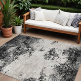 8' X 10' Black Gray And Ivory Abstract Washable Indoor Outdoor Area Rug