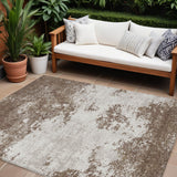 8' X 10' Brown And Beige Abstract Washable Indoor Outdoor Area Rug