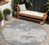 8' Gray And Beige Round Abstract Washable Indoor Outdoor Area Rug