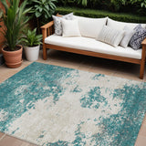 8' X 10' Teal Blue Ivory And Gray Abstract Washable Indoor Outdoor Area Rug