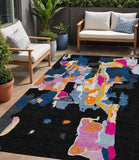 5' X 8' Black Blue And Pink Abstract Washable Indoor Outdoor Area Rug