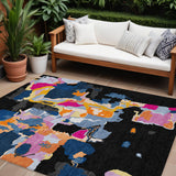 8' X 10' Black Blue And Pink Abstract Washable Indoor Outdoor Area Rug