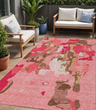 5' X 8' Coral Pink And Brown Abstract Washable Indoor Outdoor Area Rug