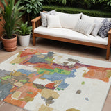 8' X 10' Ivory Pink And Green Abstract Washable Indoor Outdoor Area Rug