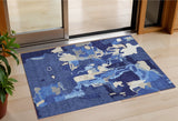 3' X 5' Navy Blue Ivory And Gray Abstract Washable Indoor Outdoor Area Rug