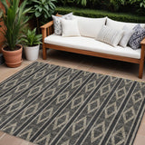 8' X 10' Black And Beige Geometric Washable Indoor Outdoor Area Rug