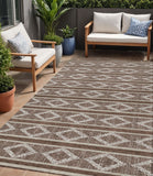 5' X 8' Brown And Beige Geometric Washable Indoor Outdoor Area Rug