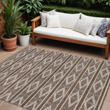 8' X 10' Brown And Beige Geometric Washable Indoor Outdoor Area Rug
