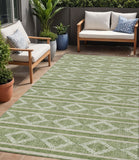 5' X 8' Green And Ivory Geometric Washable Indoor Outdoor Area Rug