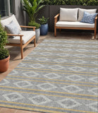 5' X 8' Gray Ivory And Brown Geometric Washable Indoor Outdoor Area Rug