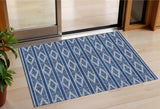 3' X 5' Navy Blue And Ivory Geometric Washable Indoor Outdoor Area Rug