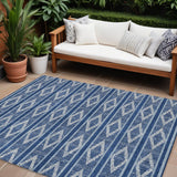 8' X 10' Navy Blue And Ivory Geometric Washable Indoor Outdoor Area Rug
