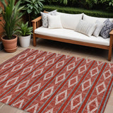8' X 10' Red Ivory And Gray Geometric Washable Indoor Outdoor Area Rug