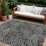 8' X 10' Black And Ivory Abstract Washable Indoor Outdoor Area Rug