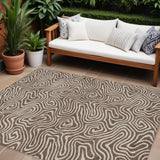 8' X 10' Brown And Beige Abstract Washable Indoor Outdoor Area Rug