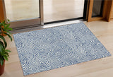 3' X 5' Denim Blue And Ivory Abstract Washable Indoor Outdoor Area Rug