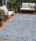 5' X 8' Denim Blue And Ivory Abstract Washable Indoor Outdoor Area Rug