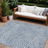8' X 10' Denim Blue And Ivory Abstract Washable Indoor Outdoor Area Rug