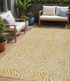 5' X 8' Gold And Ivory Abstract Washable Indoor Outdoor Area Rug