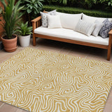 8' X 10' Gold And Ivory Abstract Washable Indoor Outdoor Area Rug