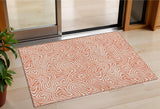 3' X 5' Salmon And Ivory Abstract Washable Indoor Outdoor Area Rug