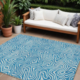 8' X 10' Teal Blue And Ivory Abstract Washable Indoor Outdoor Area Rug