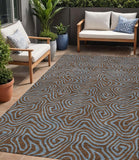 5' X 8' Brown And Light Blue Abstract Washable Indoor Outdoor Area Rug