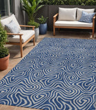 5' X 8' Navy Blue And Gray Abstract Washable Indoor Outdoor Area Rug