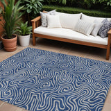 8' X 10' Navy Blue And Gray Abstract Washable Indoor Outdoor Area Rug
