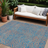8' X 10' Teal Blue And Pink Abstract Washable Indoor Outdoor Area Rug