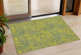 3' X 5' Yellow And Blue Abstract Washable Indoor Outdoor Area Rug