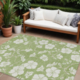 8' X 10' Artichoke Green And Ivory Floral Washable Indoor Outdoor Area Rug