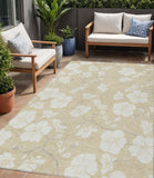 5' X 8' Beige And Ivory Floral Washable Indoor Outdoor Area Rug