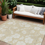 8' X 10' Beige And Ivory Floral Washable Indoor Outdoor Area Rug