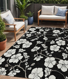 5' X 8' Black Ivory And Gray Floral Washable Indoor Outdoor Area Rug