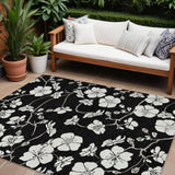 8' X 10' Black Ivory And Gray Floral Washable Indoor Outdoor Area Rug