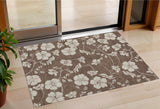 3' X 5' Brown And Beige Floral Washable Indoor Outdoor Area Rug