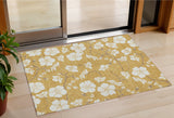 3' X 5' Gold Ivory And Brown Floral Washable Indoor Outdoor Area Rug