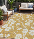 5' X 8' Gold Ivory And Brown Floral Washable Indoor Outdoor Area Rug